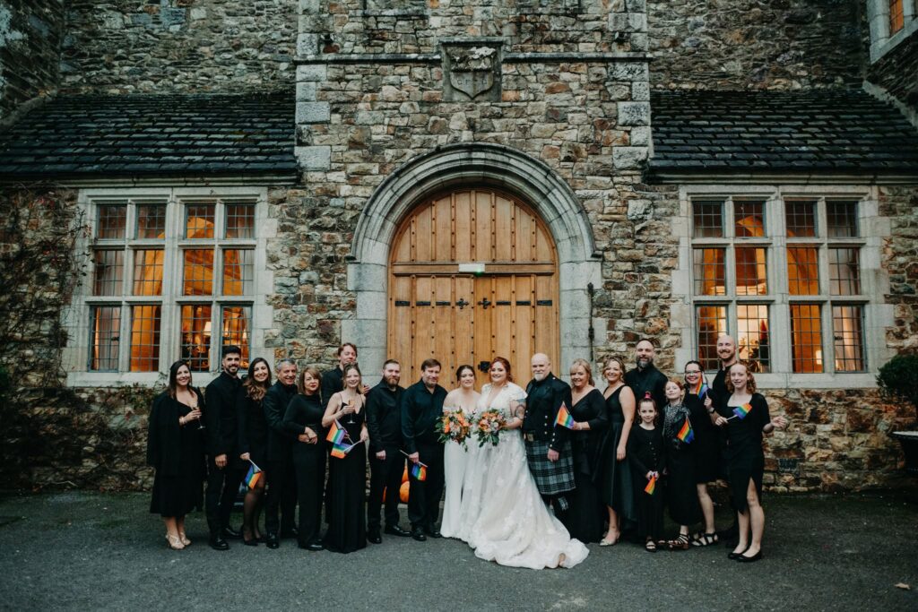 LGBTQ+ same-sex wedding in Ireland with family and friends at an Irish castle