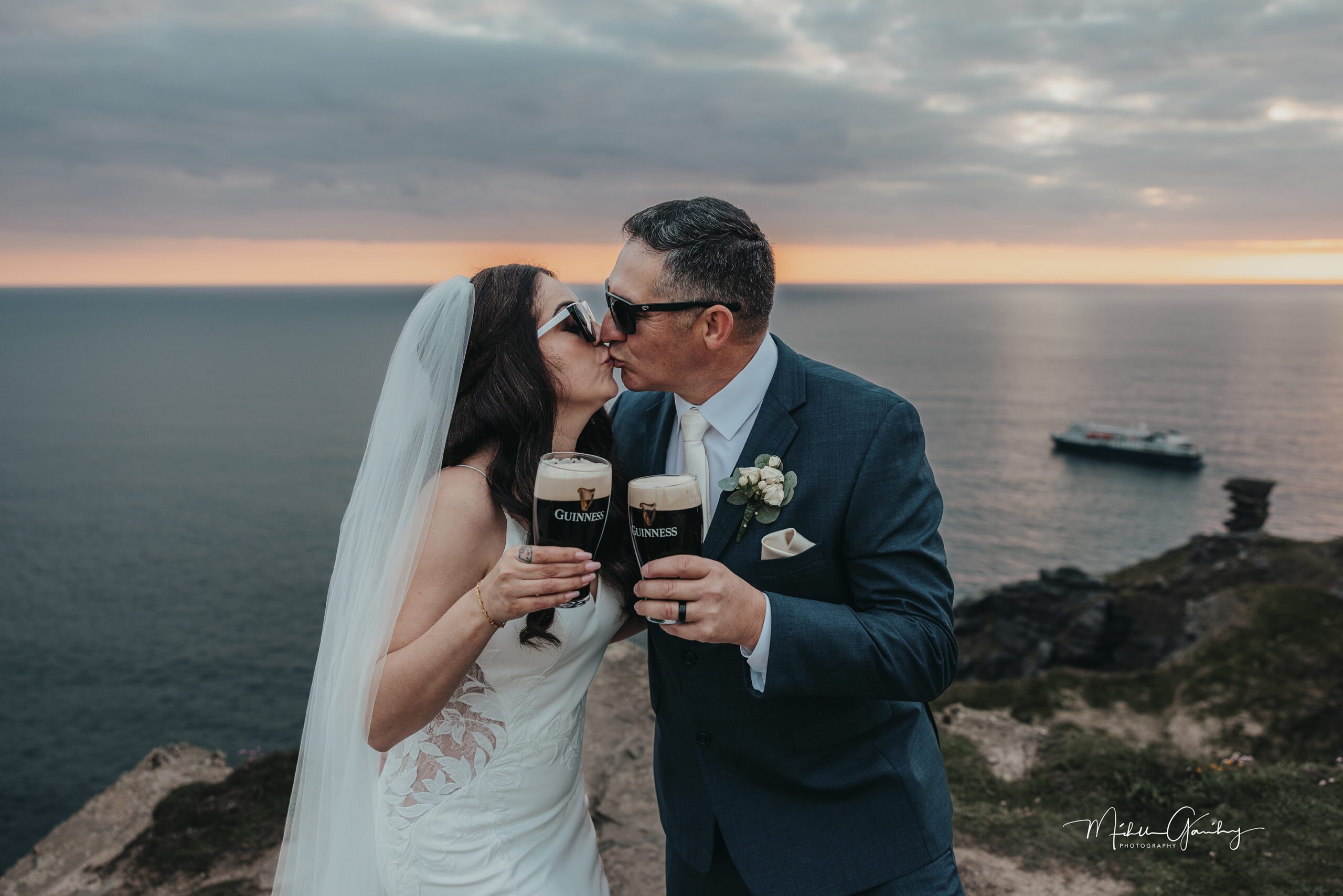 Sunset elopement wedding in Ireland at the Cliffs of Moher
