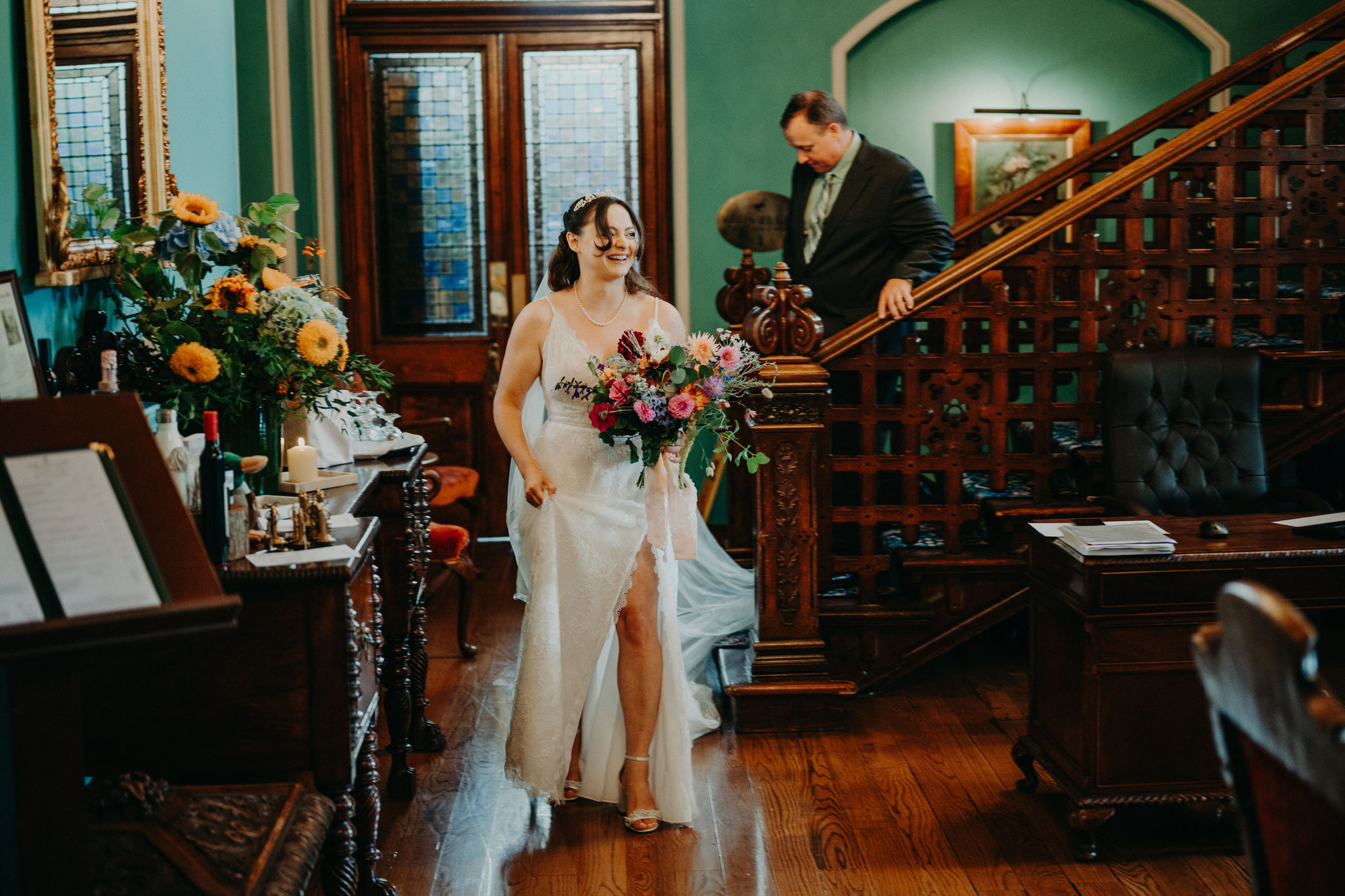 Bride holding bouquet inside Cahernane House before Ireland elopement ceremony