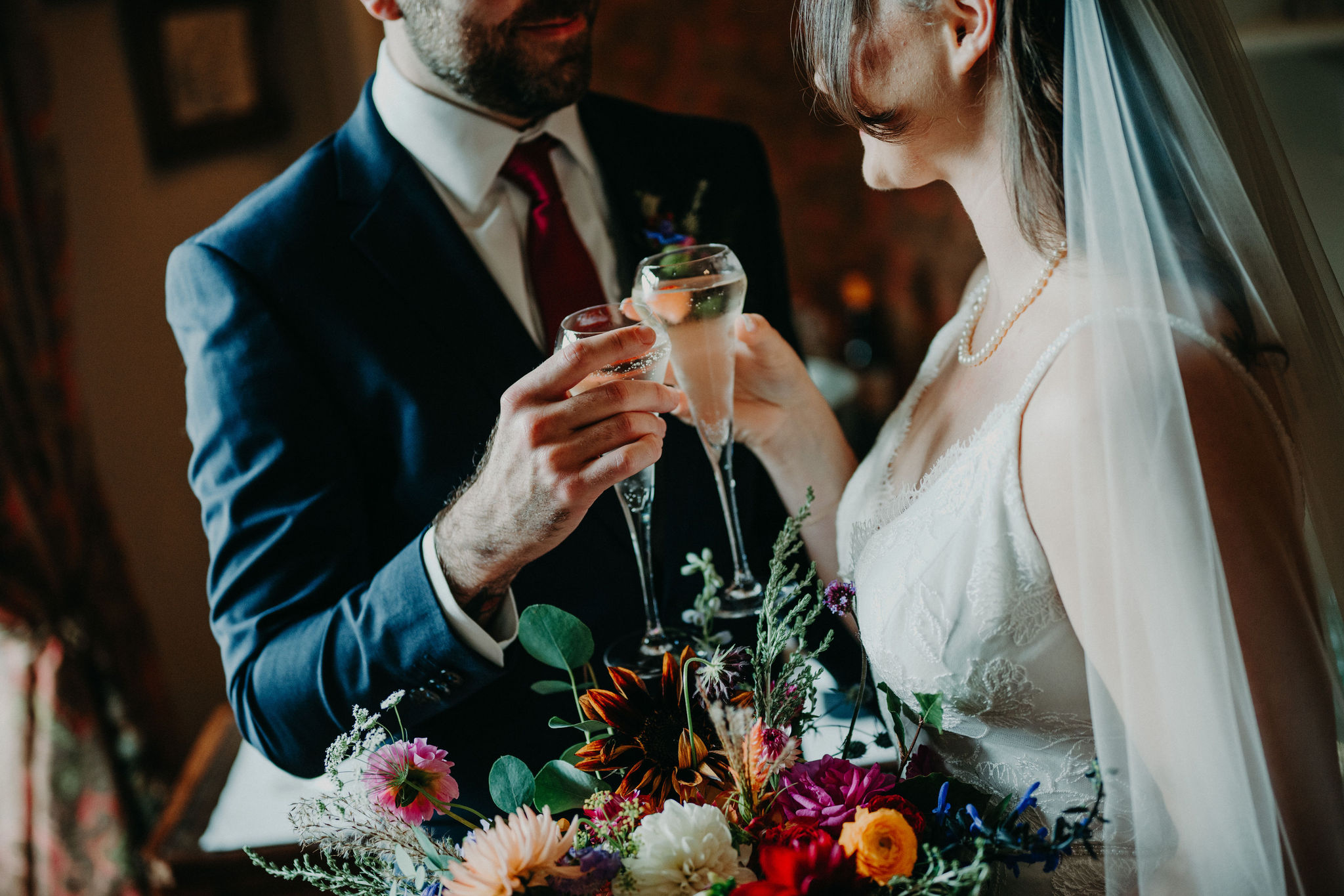 Champagne toast during romantic Ireland elopement