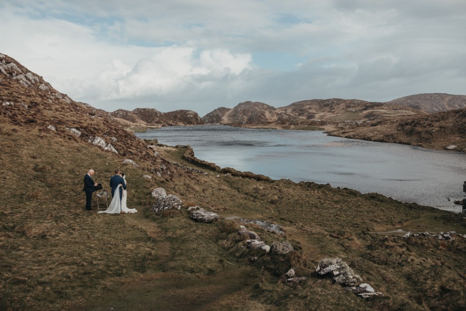 Remote Ireland elopement location with lakeside ceremony views and wild landscapes.