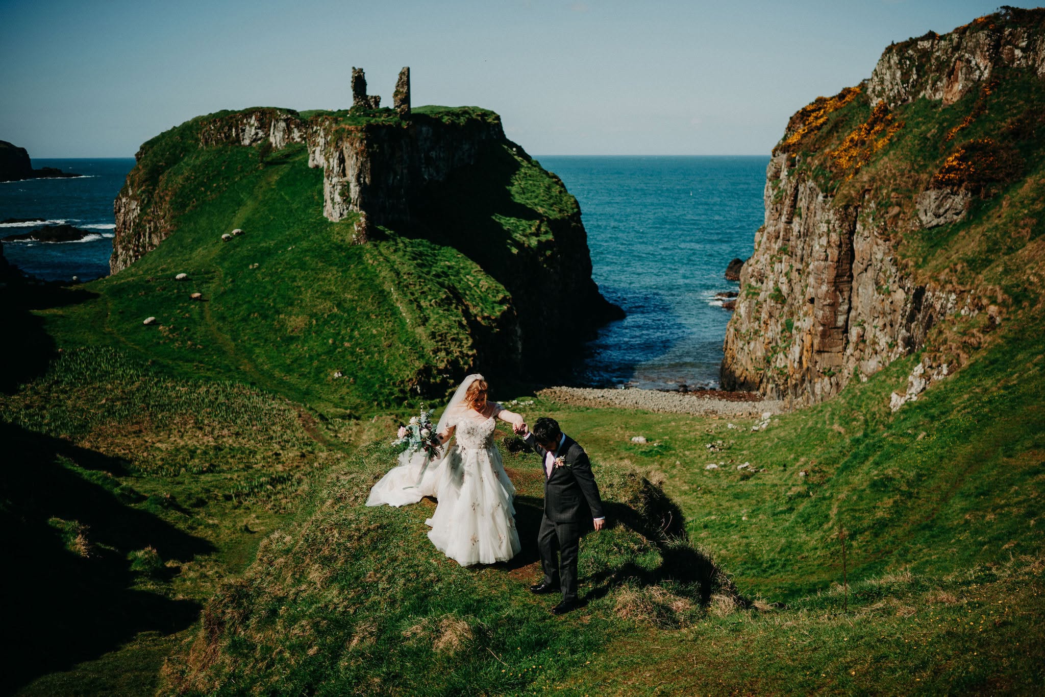 Couple eloping on the dramatic Causeway Coast in Northern Ireland