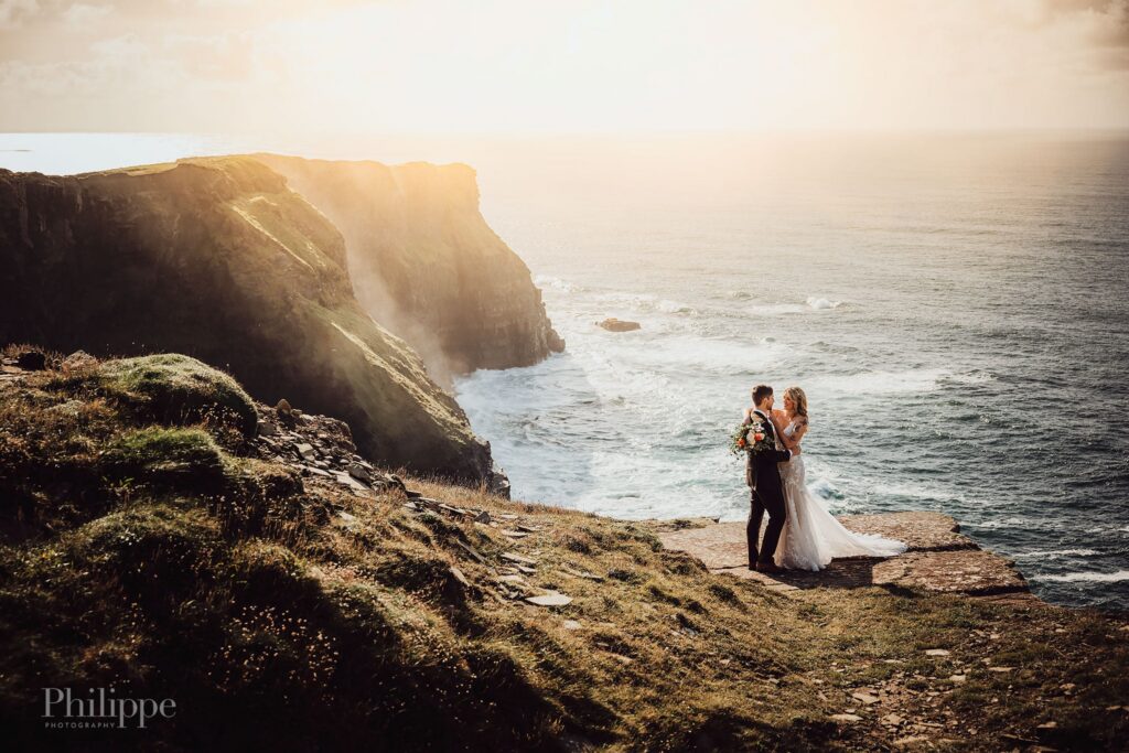 Couple eloping in Ireland at the Cliffs of Moher